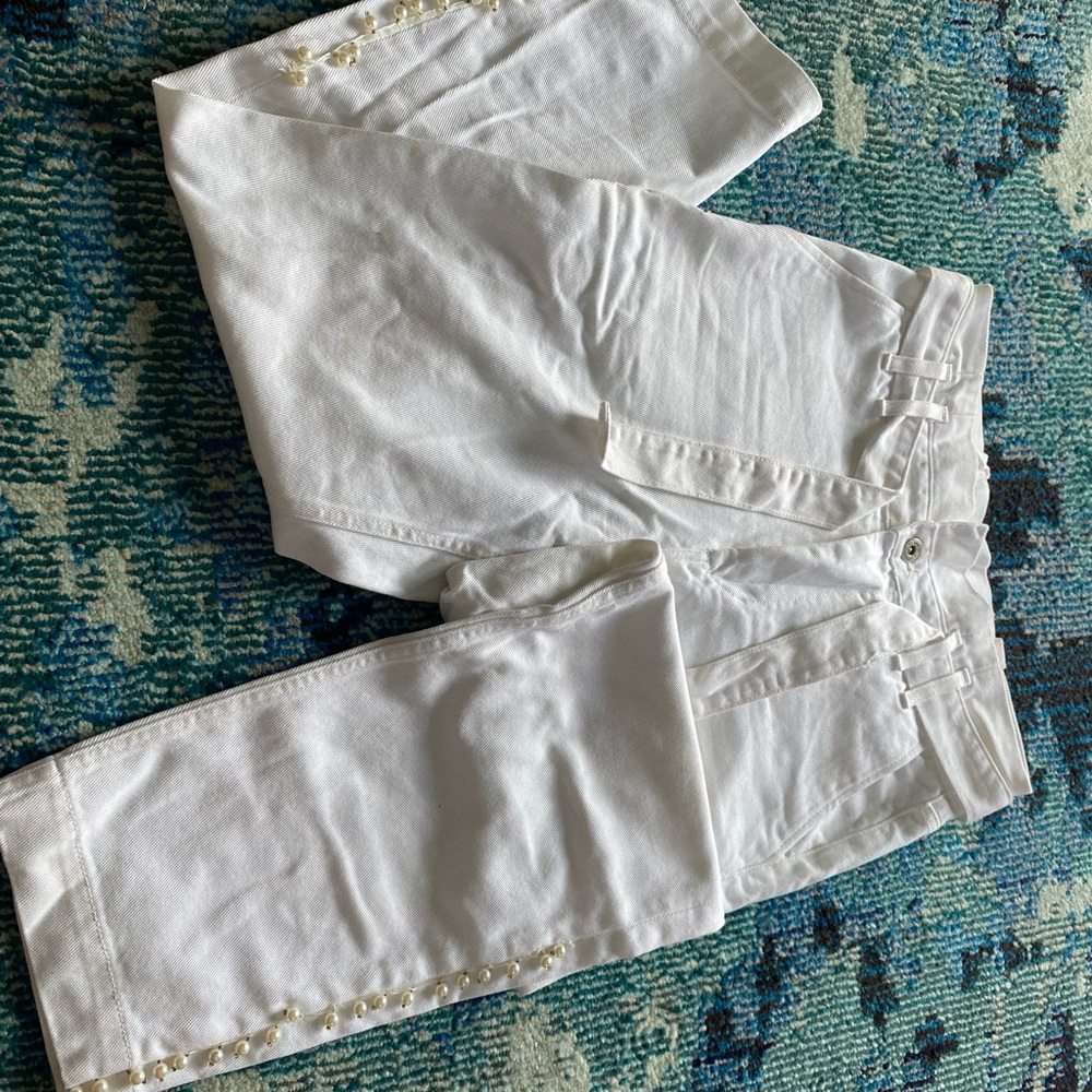 Zara Women's White Jeans with Pearl Details